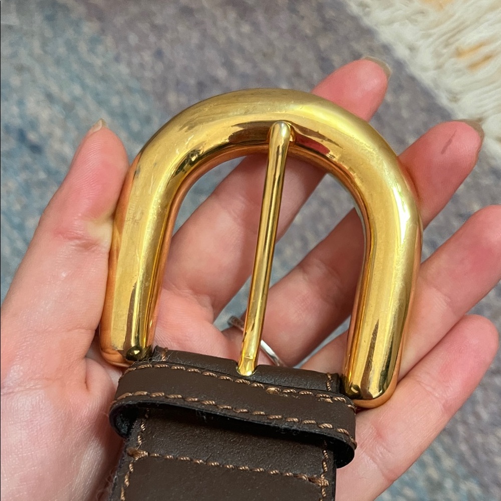 Versace Brown Leather Belt with Gold Buckle (Vintage) - Picture 8 of 9